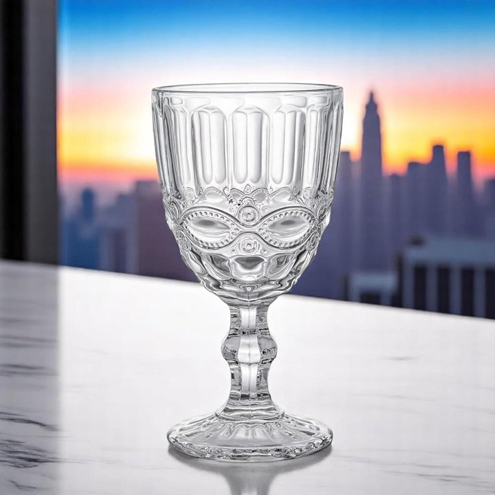 GMMH Vintage 6er-Set Farbige Weingläser Trinkgläser mit Prägung (Schleife/Klar/250 ml) Hochzeitsgläs
