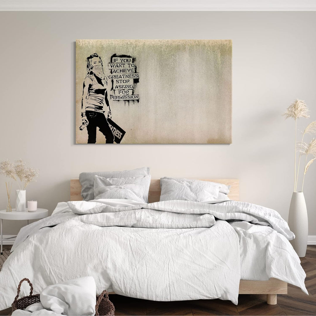 Printed Paintings Leinwand (60x40cm): Banksy - Achieve Greatness Graffiti Street Art Motivational 60