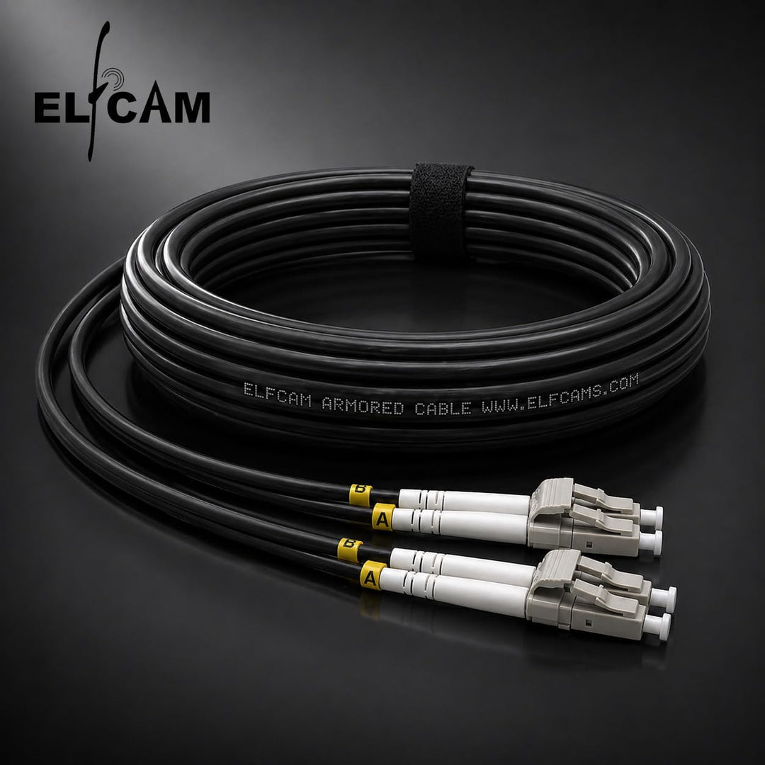 Elfcam Gepanzertes Glasfaserkabel OM3 LC/UPC-LC/UPC Duplex 250 m | Multimode 50/125 µm, LSZH-Mantel,