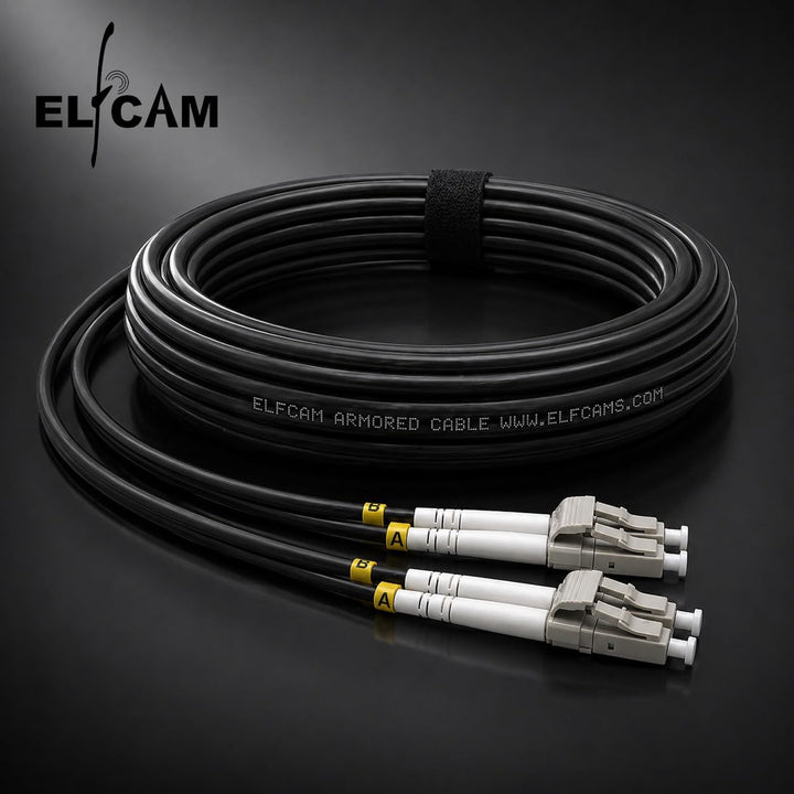 Elfcam Gepanzertes Glasfaserkabel OM3 LC/UPC-LC/UPC Duplex 250 m | Multimode 50/125 µm, LSZH-Mantel,