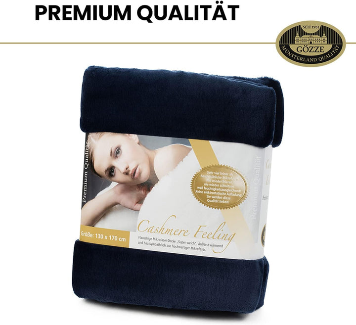 Gözze - Premium Cashmere-Feeling Wohn- und Kuscheldecke, 500 g/m², 130 x 170 cm - Marine Marine 130