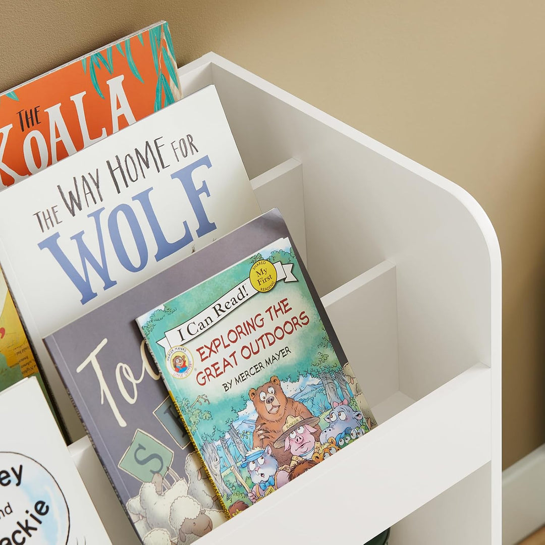 SoBuy KMB79-W Kinder Bücherregal Kinderregal mit 2 Stoffboxen Spielzeugregal Aufbewahrungsregal für