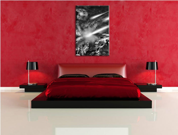 Pixxprint Monocrome, Erde mit Kometeneinschlag, Format: 100x70 auf Leinwand, riesige Bilder fertig g