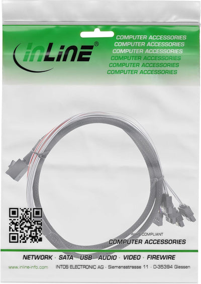 InLine 27630B Mini SAS HD Kabel, SFF-8643 zu 4x SATA + Sideband, 1m