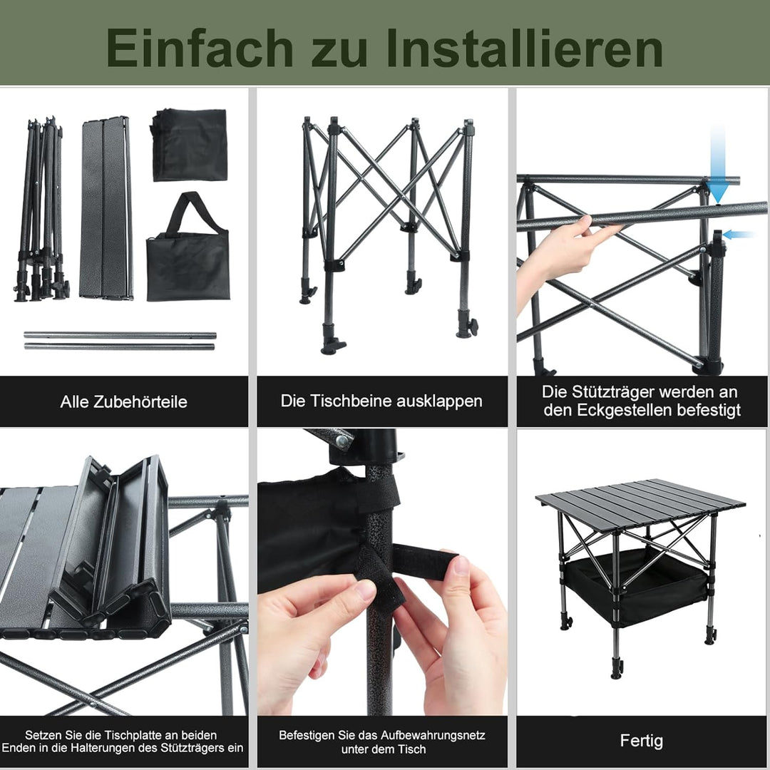 Campingtisch Klappbar, Klapptisch Höhenverstellbar, 53x51cm Camping Falttisch mit Ablagenetz, Tasche