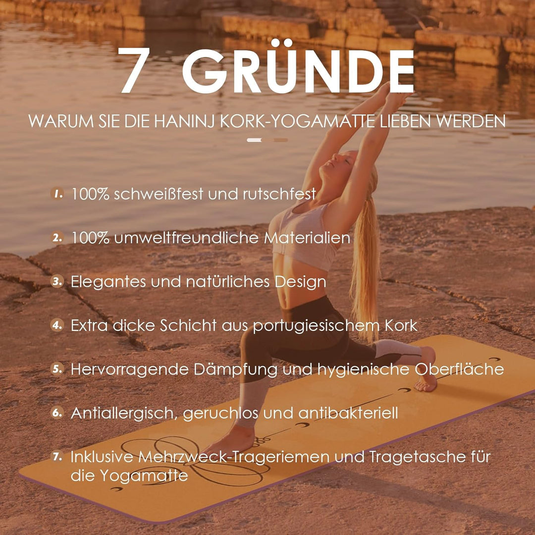Yogamatte-Kork, Rutschfest, Einzigartiges Design, Extradick Natürlicher Kork, TPE Fitness-Trainingsm