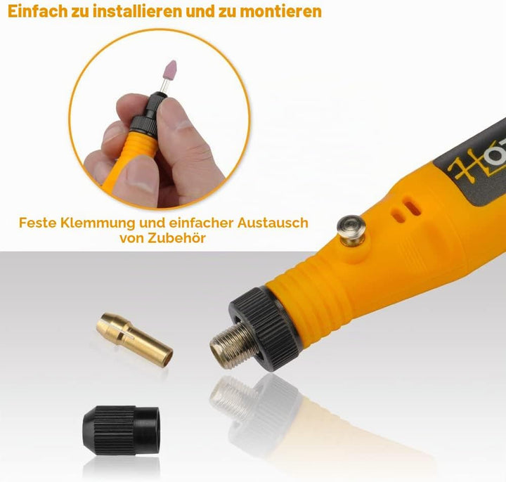 Hoteche 18V Mini Multifunktionswerkzeug Set, 10-teilig – 0-18.000 U/min, 3,2mm Spannzange, mit 10 Zu
