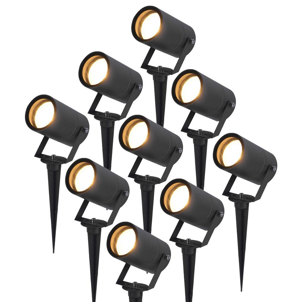 HOFTRONIC - 9er Spikey LED Strahler mit Erdspiess 4 Watt 4000K Schwarz IP64 Wasserdicht Aussenlampe