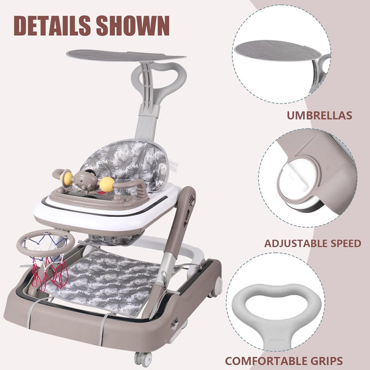 Lauflernhilfe für Babys mit Spielset und Bodenmatte, robust, faltbar, mit 5 verstellbaren Positionen