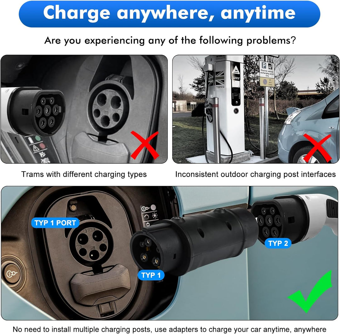 Opaltool EV Ladekabel Autoladegerät Adapter Typ 2 auf Typ 1, IEC 62196(Mennekes) auf SAE J1772 Autol