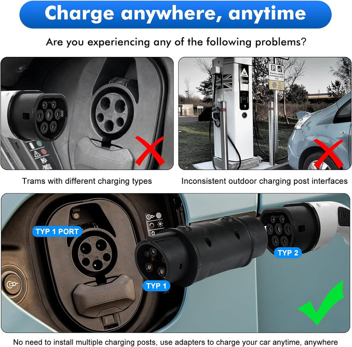 Opaltool EV Ladekabel Autoladegerät Adapter Typ 2 auf Typ 1, IEC 62196(Mennekes) auf SAE J1772 Autol