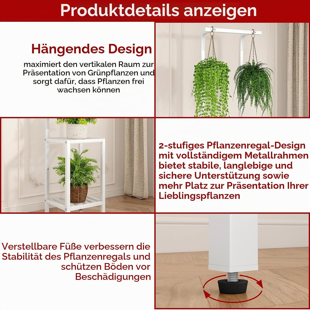 IBUYKE 170cm Hoch Pflanzenständer für Innen Aussen, 3 Etagen Metall Hängendes Blumenregal für Mehrer