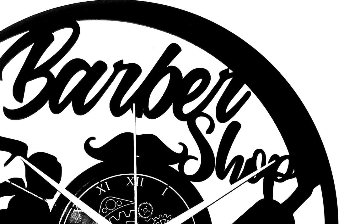 Instant Karma Clocks Wanduhr aus Vinyl Schallplattenuhr mit Friseursalon Barber Shop Motiv Geschenki