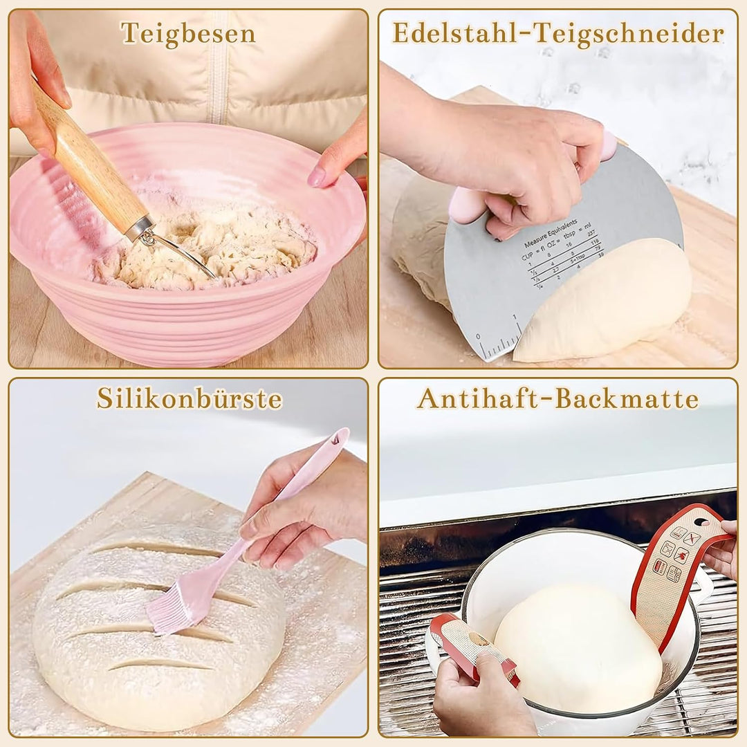 Sauerteig Starter Set 18-teilig mit 900ml Sauerteig Glas, klappbaren Silikon-Gärkörbchen (25cm Oval