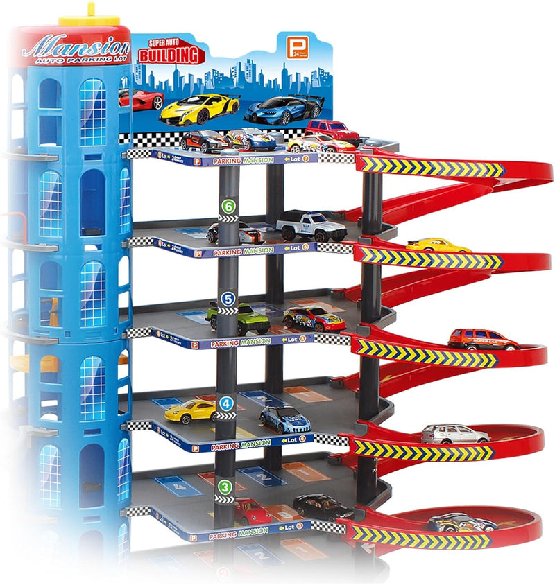 TikTakToo Parkgarage Spielset mit Autos und viel Zubehör für Kinder Autogarage Parkhaus Garage Spiel