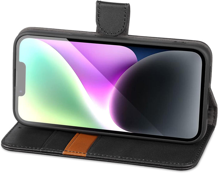 LENSUN Echtleder Hülle für iPhone 14, Handyhülle [Echtes Leder][Magnetverschluss][RFID Schutz] Handy