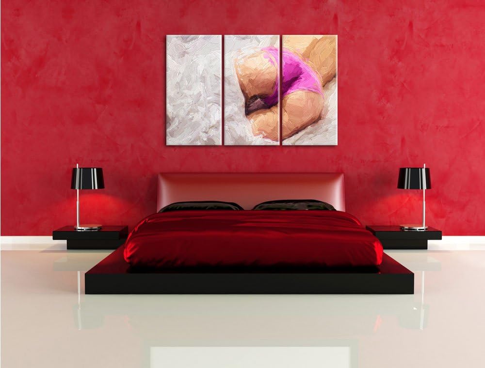 Pixxprint schöner Po im Bett Kunst Pinsel Effekt 3-Teiler Leinwandbild 120x80 Bild auf Leinwand