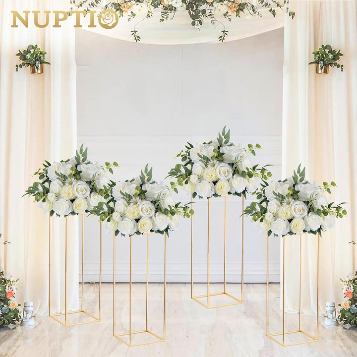 Nuptio 2 Stück Goldvasen für Hochzeit Herzstück Tische, Metall Blumenboden Vase Säule Blumenständer,