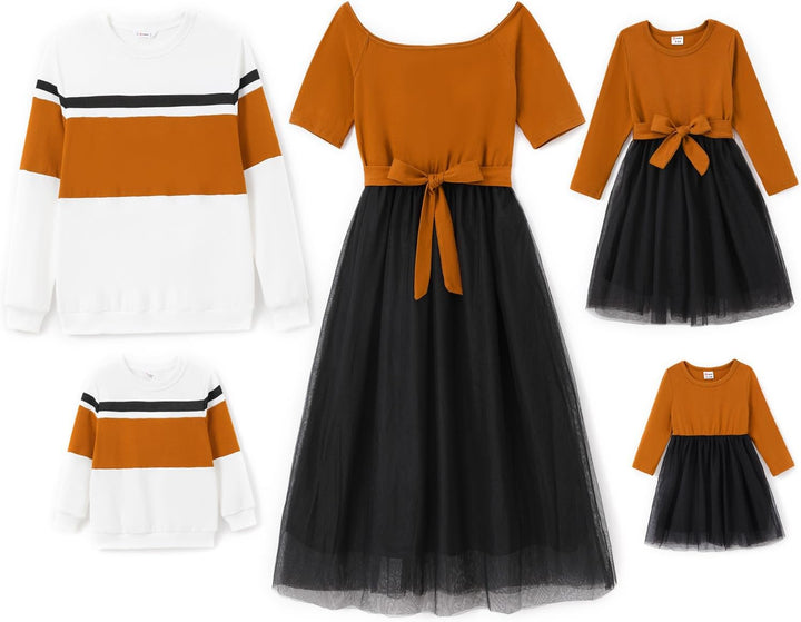 PATPAT Familien Outfit Set Langarm - Partnerlook Mutter Tochter Kleid Langarm T-Shirt & Mutter Kind