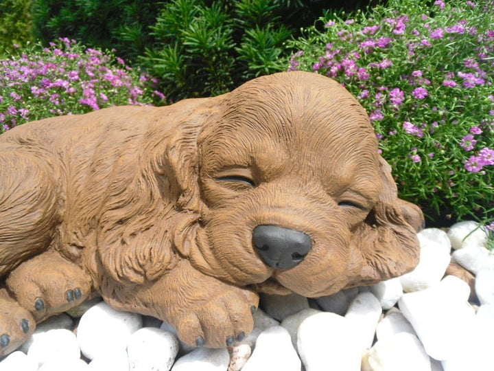 STEINFIGUREN SPICKER Steinfigur Hund schlafend 153/2, Gartenfigur Steinguss Tierfigur Braun Patina