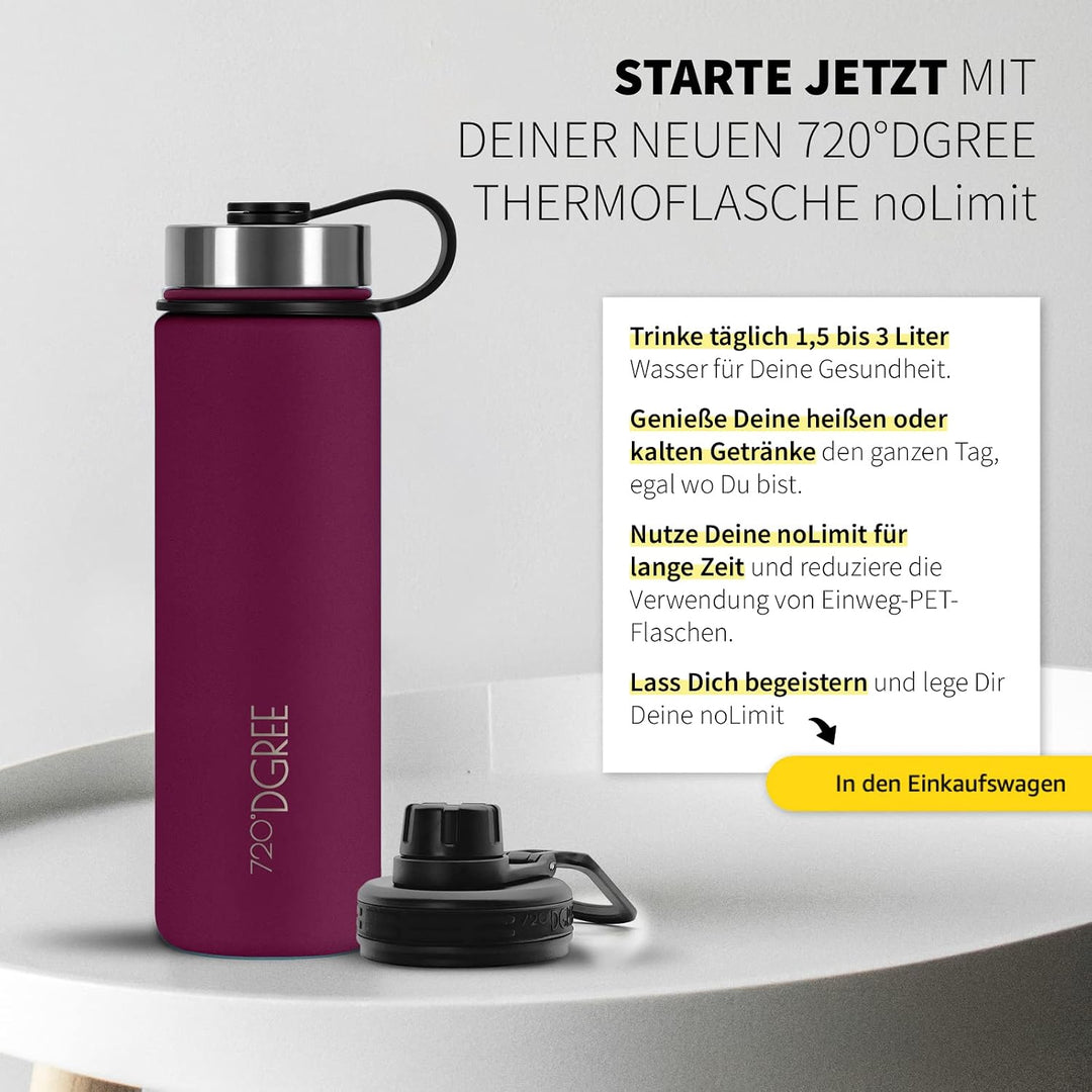 720°DGREE Edelstahl Trinkflasche “noLimit” – 710ml - Auslaufsicher, Kohlensäure geeignet, BPA-Frei -