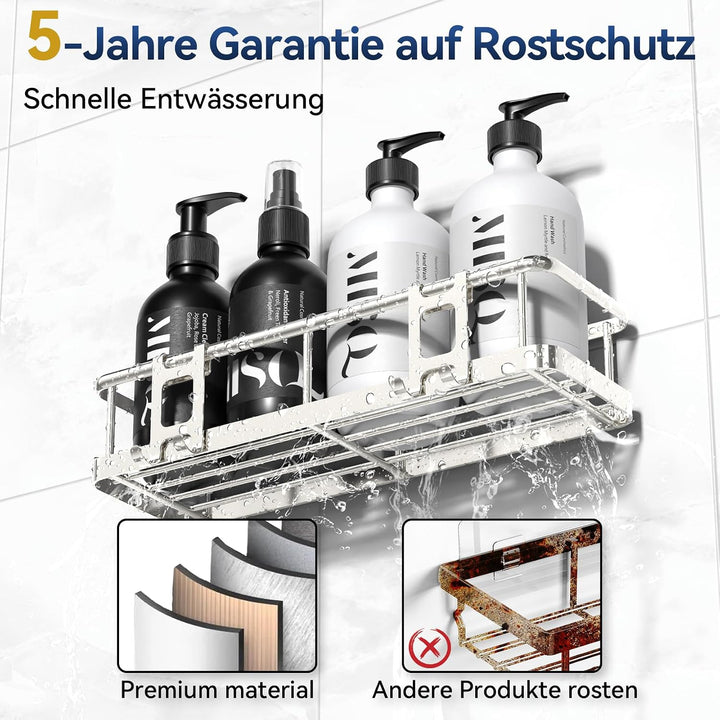 YASONIC Duschablage Ohne Bohren, 3 Stück Rostfreie Badezimmer Organizer, Schnelltrocknender Duschreg