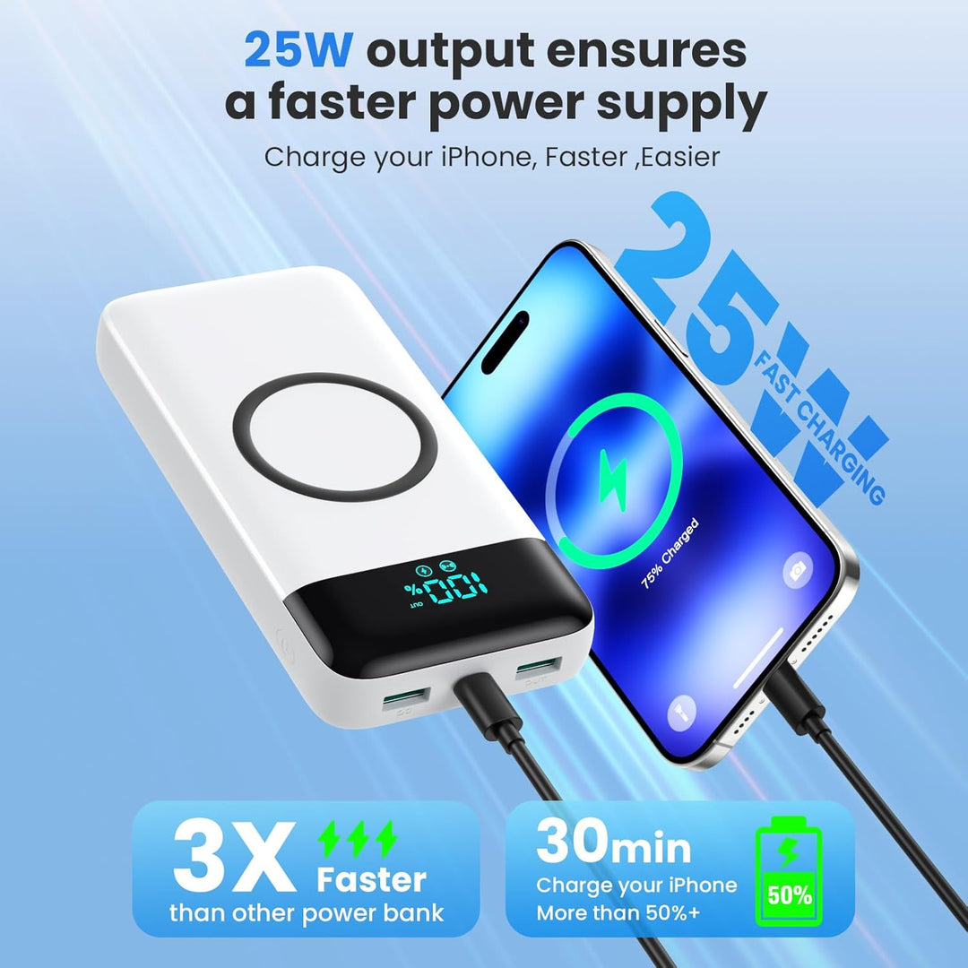 Wireless Power Bank 26800mAh mit 3 Kabel, 7 in 1 25W PD3.0+QC4.0 Schnellladen USB C Powerbank, 6 Aus