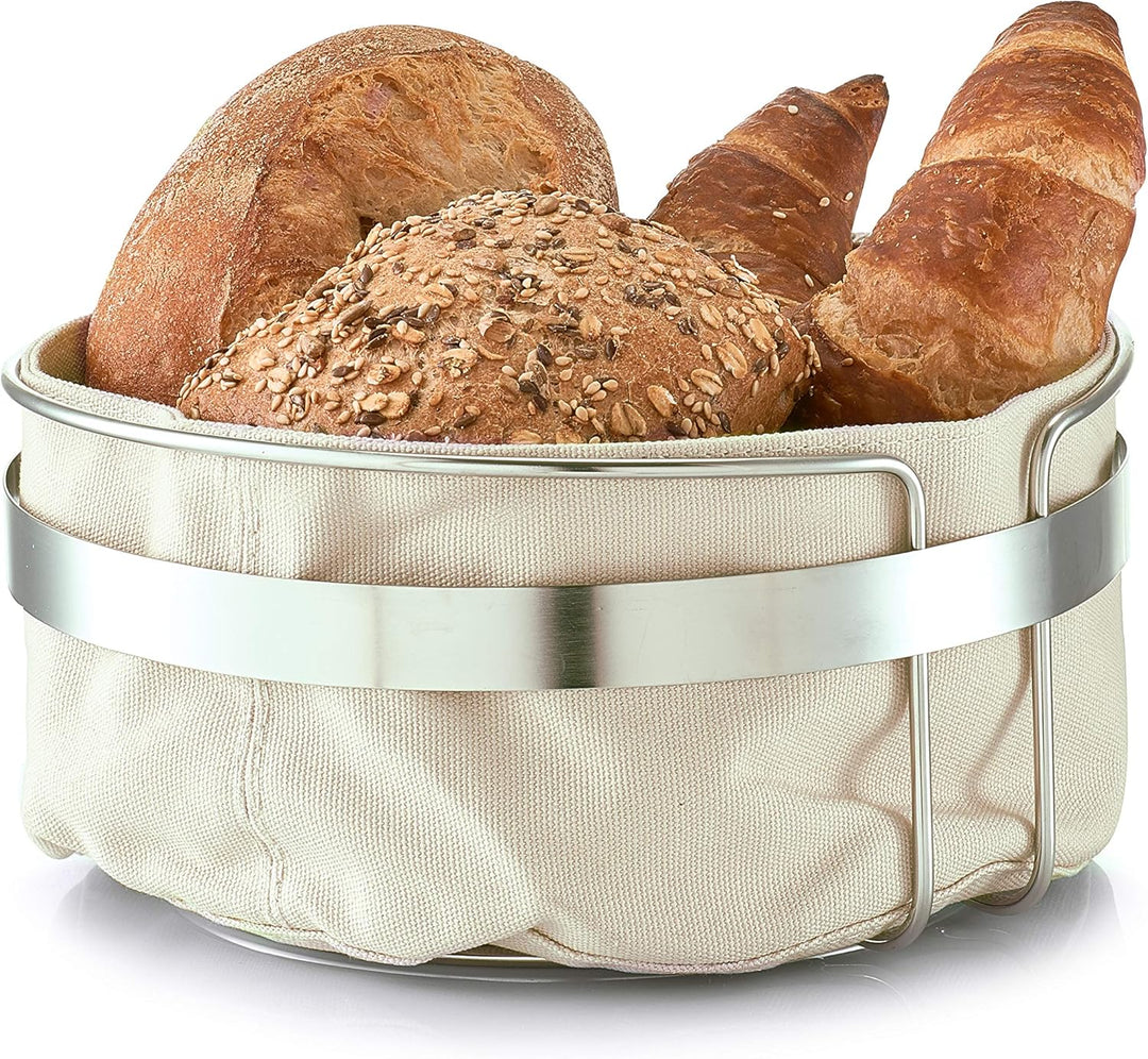 Zeller 27248 Brotkorb mit Beutel, Metall/Baumwolle, beige, 22 x 22 x 10,8 cm, small S Beige, S Beige