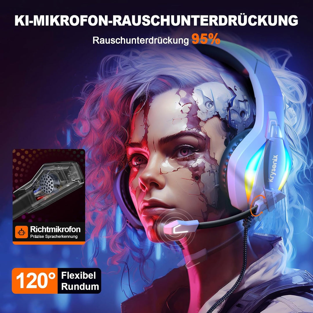 PG1 RGB Gaming Headset für PS4, PS5, PC, Xbox,Switch, Kabel Gaming Kopfhörer mit LED Licht, Over Ear