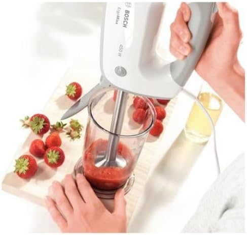 Bosch Handrührer ErgoMixx MFQ36470, 2 Rührbesen, 2 Edelstahl-Knethaken, Edelstahl-Mixfuss, Mixbecher