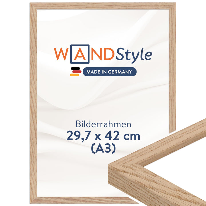WANDStyle Bilderrahmen Modern 30x42cm DIN A3 I Farbe: Eiche-Optik I Fotorahmen I klassischer Holzbil