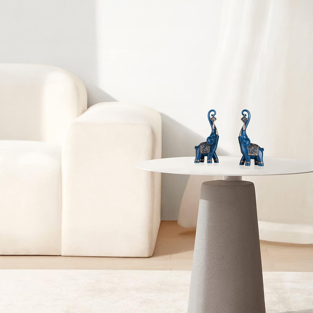 DOVDOV 2 Stück Glücksbringer Elefant Skulptur, Blaue chinesische Feng Shui Elefant Statue Home Decor