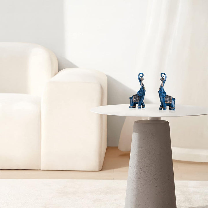 DOVDOV 2 Stück Glücksbringer Elefant Skulptur, Blaue chinesische Feng Shui Elefant Statue Home Decor