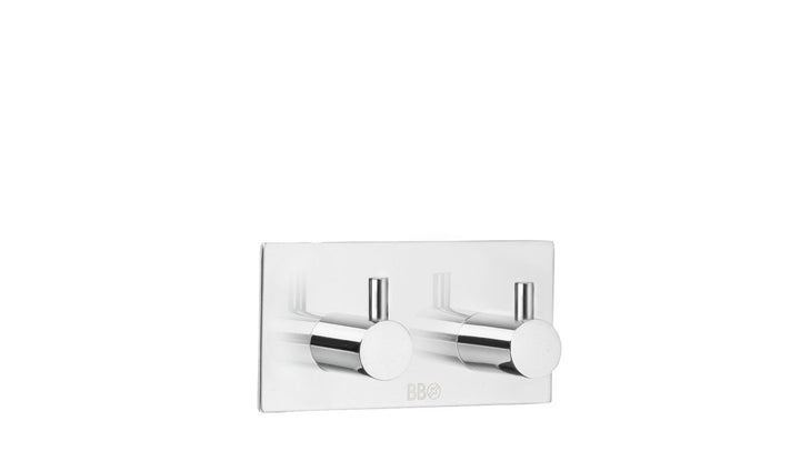 Beslagsboden doppelte Haken Design selbstklebend aus Edelstahl poliert, Silber, 90 x 45 mm