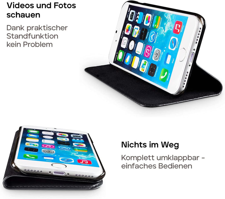 WIIUKA Echt Ledertasche -TRAVEL Nature- für Apple iPhone 6S und iPhone 6 -DEUTSCHES Leder- Schwarz,