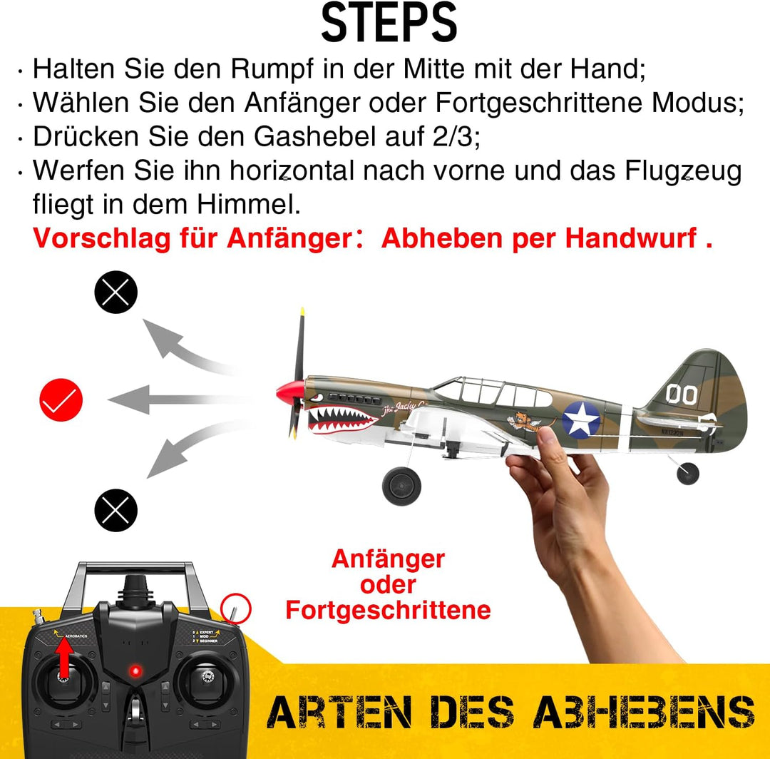 VOLANTEXRC RC Flugzeug P40, RC Plane 2,4 GHz ferngesteuertes Flugzeug RTF mit 2 Batterien, 6 Achsen
