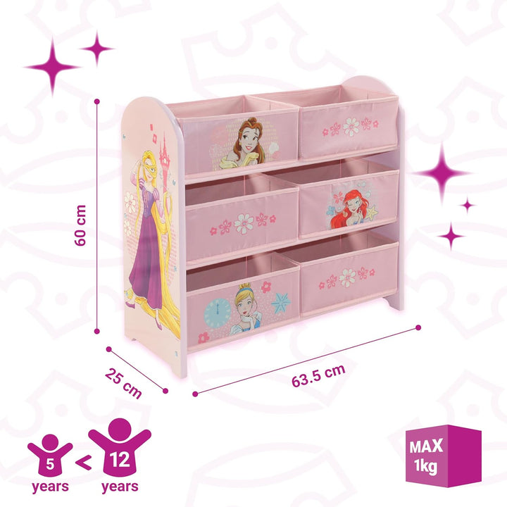 Disney Princess Storage Unit in Pink with 6 Storage Boxes for Kids Princess Light Pink, Princess Lig
