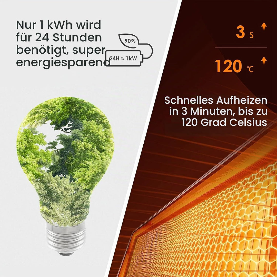Hocosyme Infrarotheizung Glas 360W, Infrarot Glasheizung 60x70 CM,Elektroheizung mit Überhitzungssch