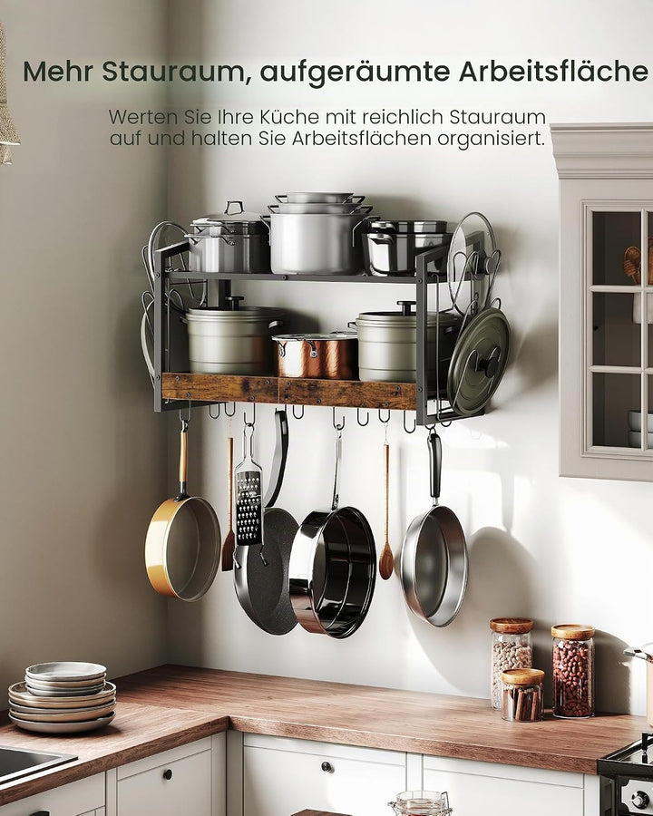 Wandmontiertes Küchenregal, 2-stöckiger Topfdeckelhalter, Topf-Rack, Pfannenhalter, Geschirr- und Kü