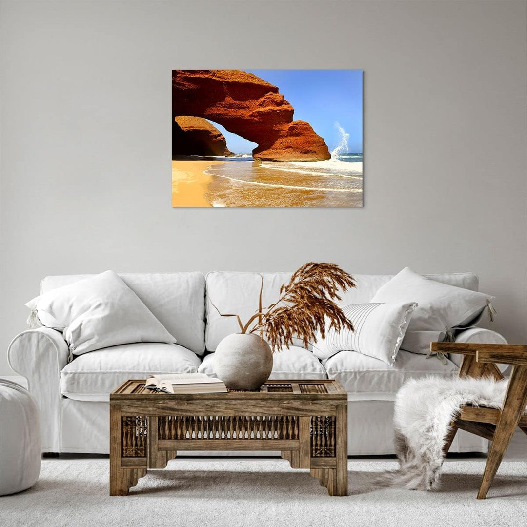 Bilder auf Leinwand Felsen Sandstein Ozean Natur Leinwandbild 70x50cm Wandbilder Dekoration Wohnzimm