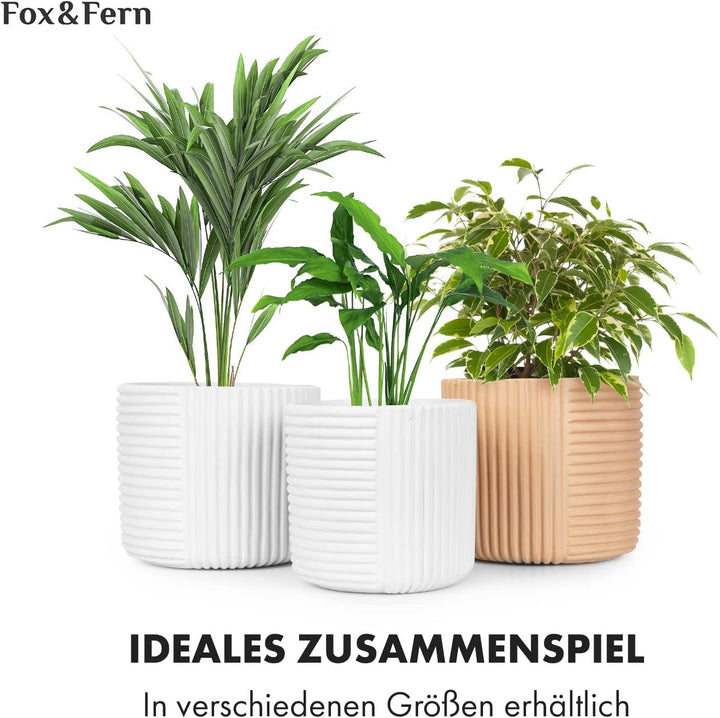 Fox&Fern Blumentopf L mit Linienstruktur - 27cm grosser Übertopf inklusive Wasserabfluss für Pflanze