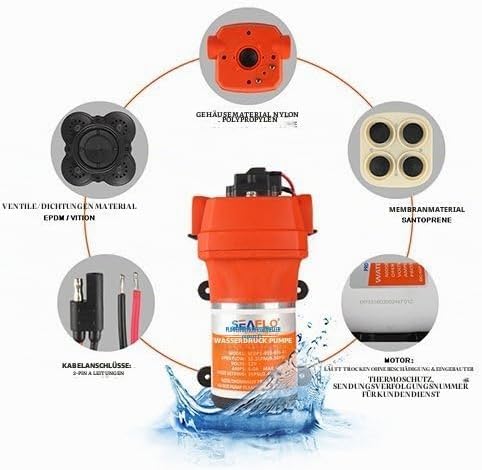 LIGHTEU®, Seaflo DC 12V 17L/Min 2,8 bar, 4 Kammer Wasserdruck Membranpumpe, 41s Druckpumpe für Marin