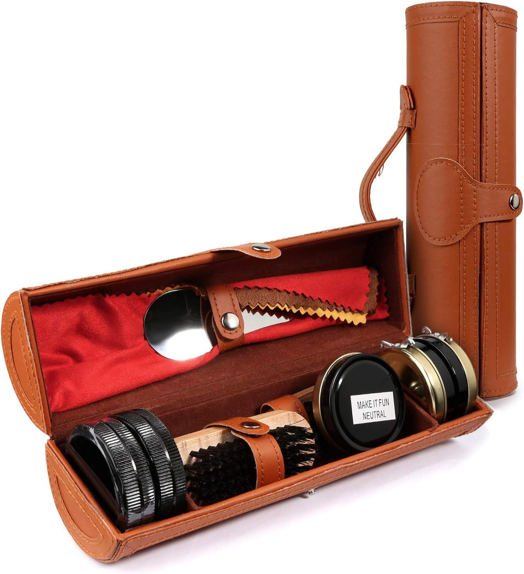 Schuhputz-Set mit einem glatten und eleganten PU Etui, Schuhputz-Reise Set mit Bürste, bestehend aus