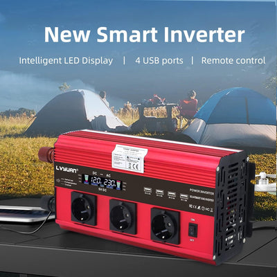 Wechselrichter 12V 230V 3000W /6000W Wechselrichter Fernbedienung 4X USB und LCD 3 AC Steckdosen Mod