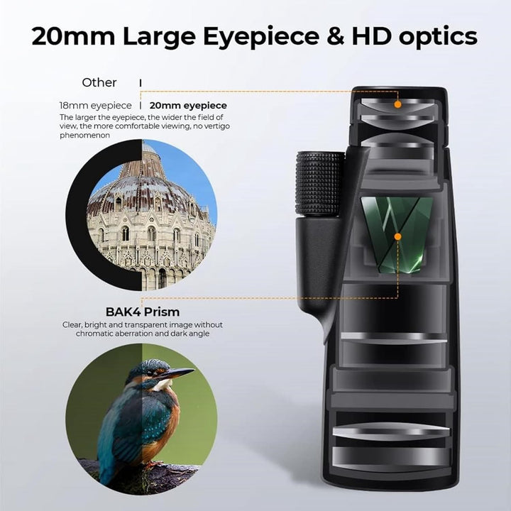 Monokular Teleskop, 12x50 Monoculars,mit BAK4-Prisma und FMC-objektiv, mit Smartphone Halterung stat