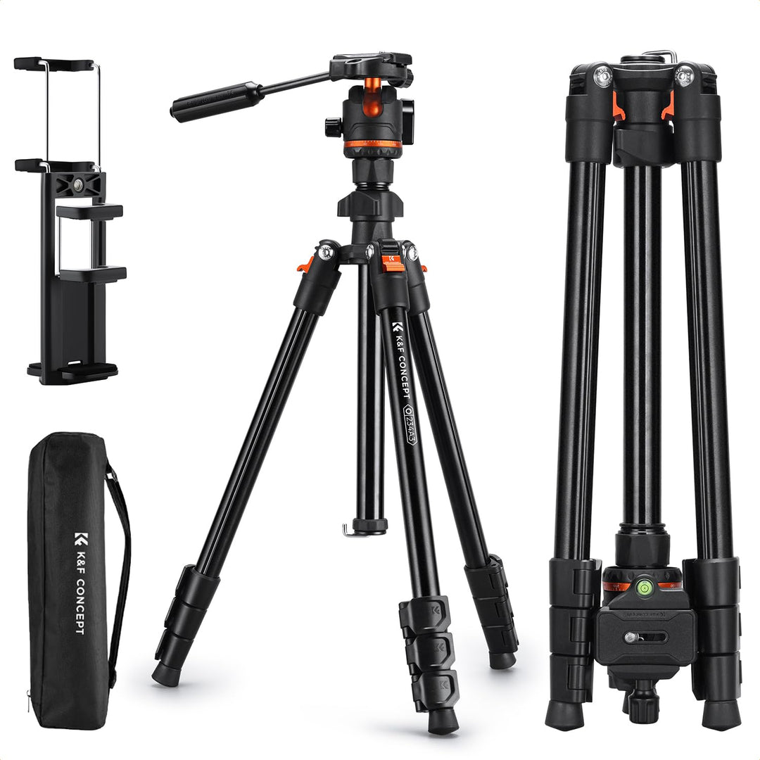 K&F CONCEPT 182CM Stativ Kamera mit Griff und Neigungsbegrenzer, Kamerastativ aus Aluminium Tripod f
