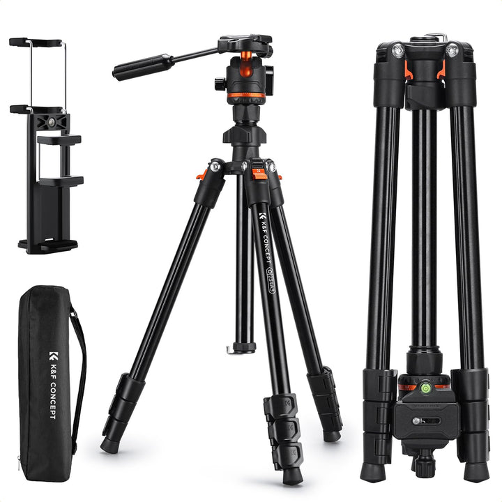 K&F CONCEPT 182CM Stativ Kamera mit Griff und Neigungsbegrenzer, Kamerastativ aus Aluminium Tripod f