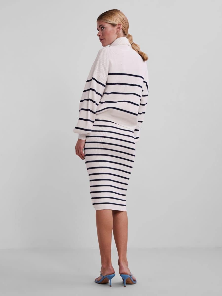 YAS Damen Yasdeli Ls Zip Knit S. Noos Pullover M Star White/Stripes:navy Blazer, M Star White/Stripe