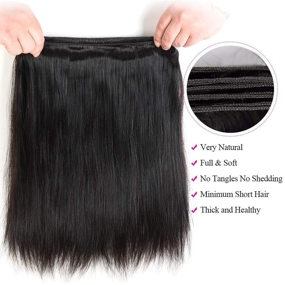 Straight Human Hair 3 Bundles, 100g/Bundle(300g Total), Brazilian Human Hair Bundles 100% Unprocesse