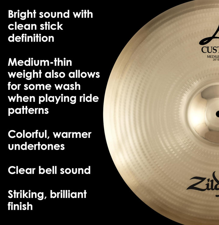 Zildjian A Custom Series - 20" Medium Ride Cymbal - Brilliant Finish 20 Zoll Medium Ride, 20 Zoll Me
